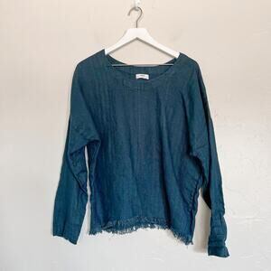 MIKOH Dark Teal Long Sleeved Linen Fringe Shirt Medium (6-8)